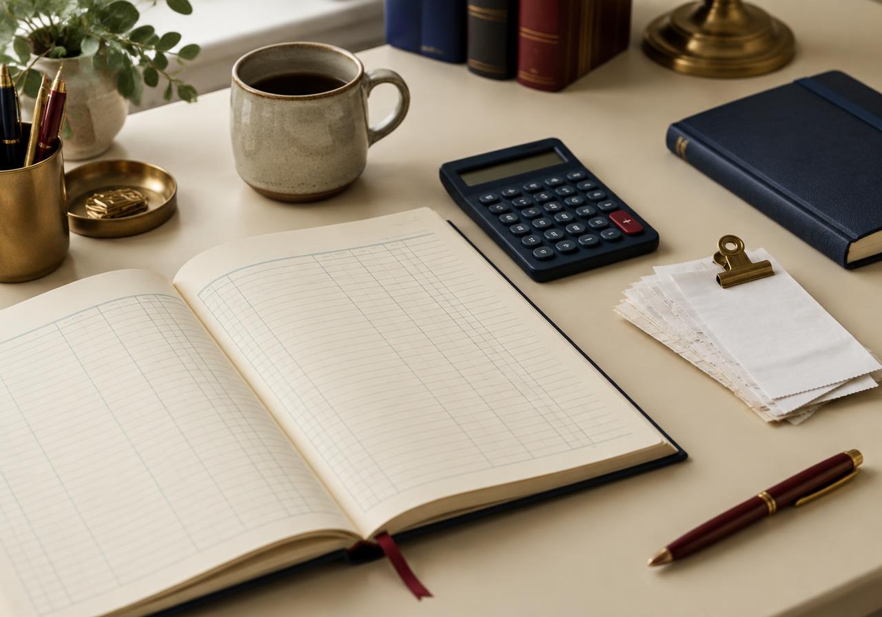 Calculator, piggy bank and budget sheet
